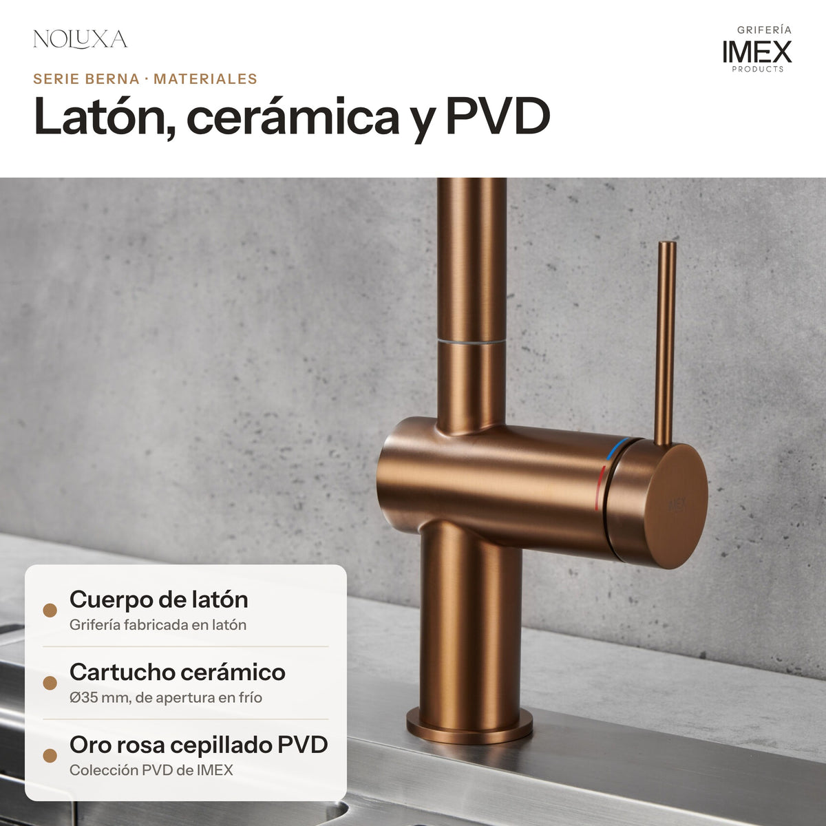 Grifo de cocina extraíble serie Berna oro rosa cepillado (GCE026/ORC) – materiales