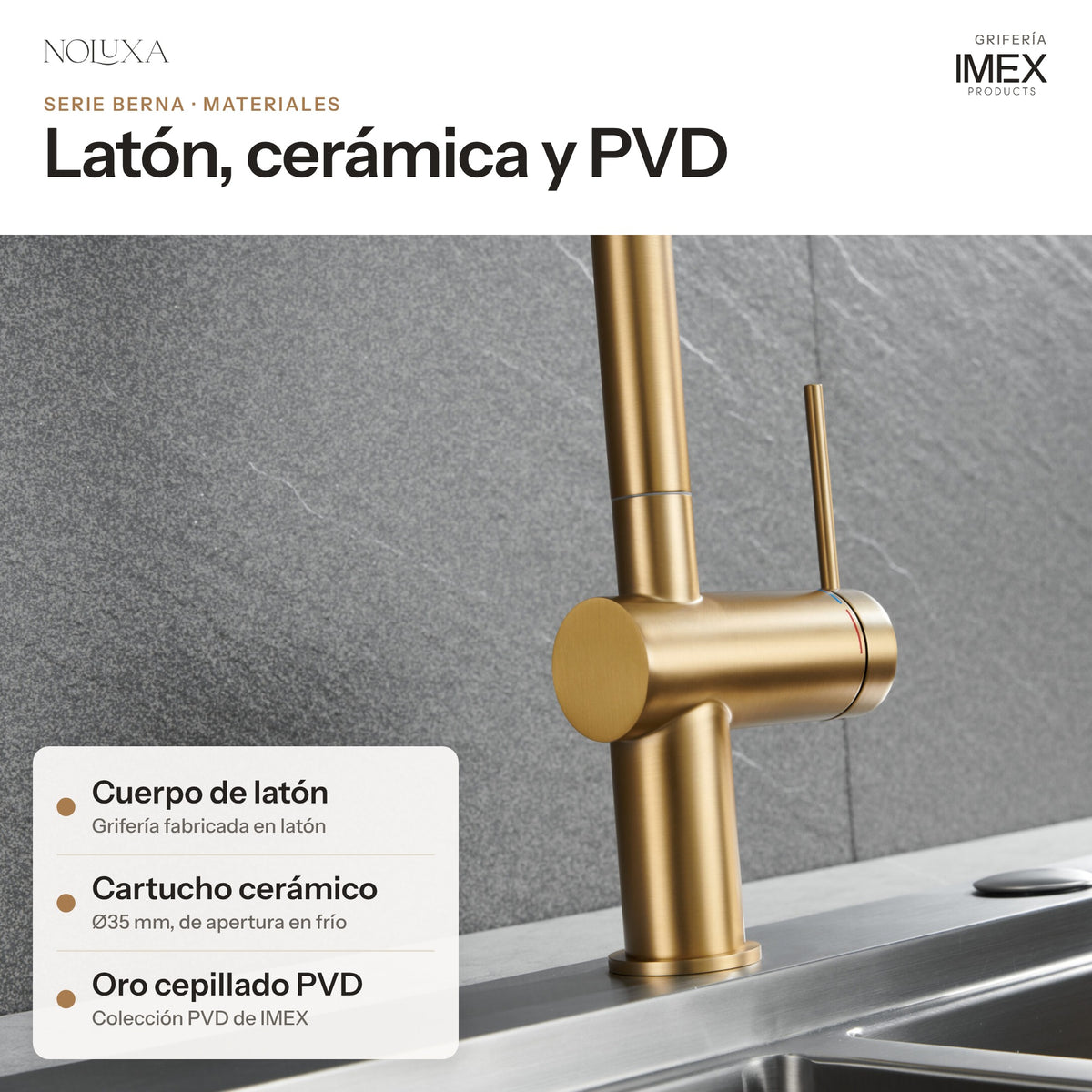 Grifo de cocina extraíble serie Berna oro cepillado (GCE026/OC) – materiales