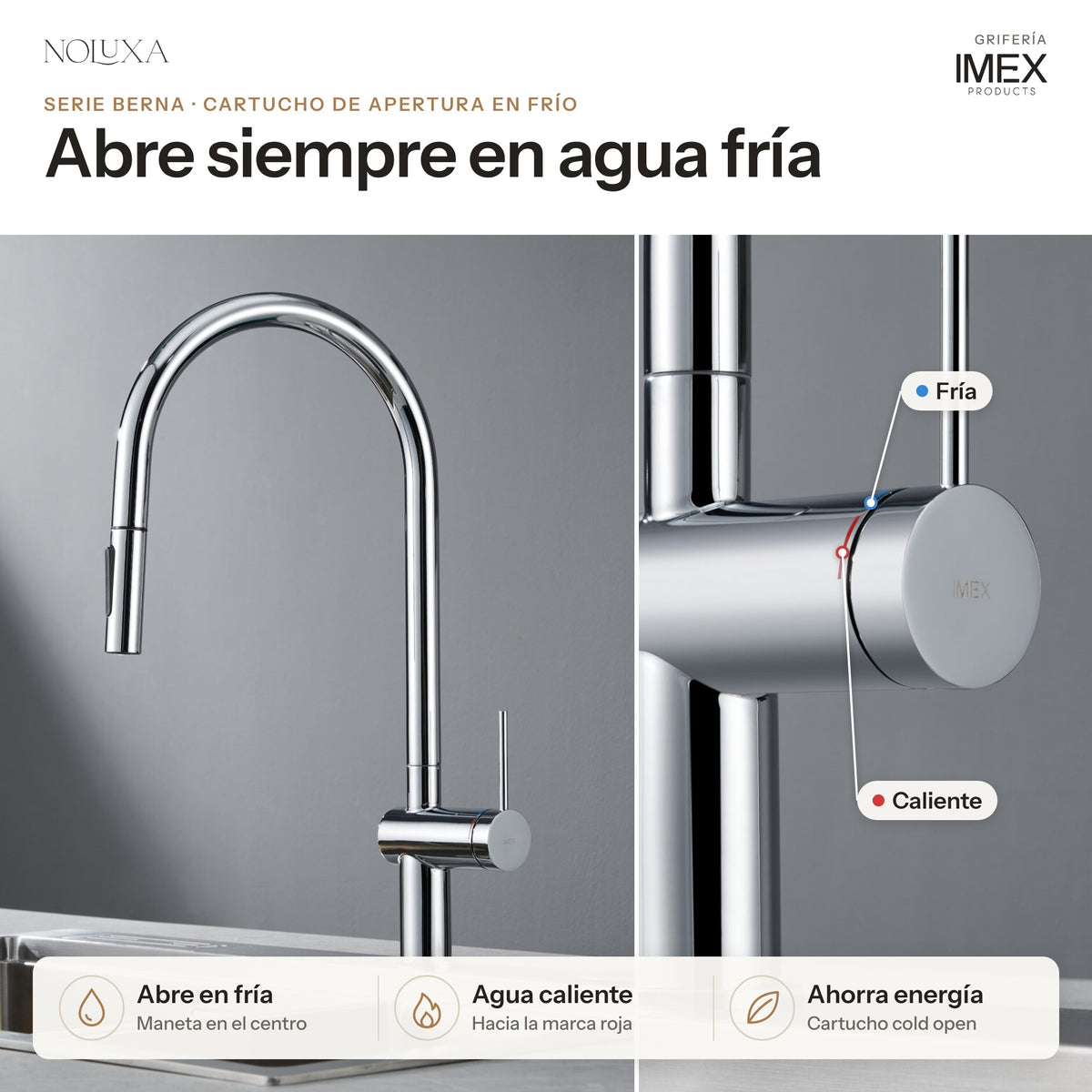 Grifo de cocina extraíble serie Berna cromado (GCE026) – cartucho de apertura en frío