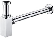 IMEX - Sifón Lavabo y Bidé Universal Cuadrado | Sifón de Diseño con Apertura de Limpieza e Instrucciones de Instalación | Resistente a Humedad y Corrosión | Color Cromado Cromado