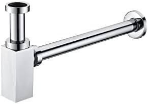 IMEX - Sifón Lavabo y Bidé Universal Cuadrado | Sifón de Diseño con Apertura de Limpieza e Instrucciones de Instalación | Resistente a Humedad y Corrosión | Color Cromado Cromado