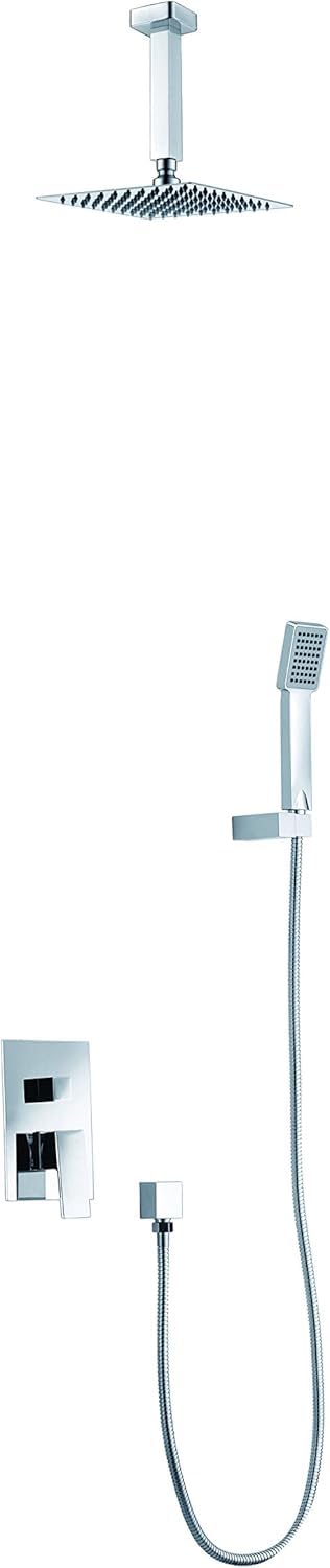 IMEX - Ducha Empotrada Techo Monomando Cromada | Conjunto de Grifería Empotrado con Alcachofa y Rociador Antical Efecto Lluvia | Columna Ducha Empotrada en Latón y Acero Inox S.304 | Serie Berlín Cromado