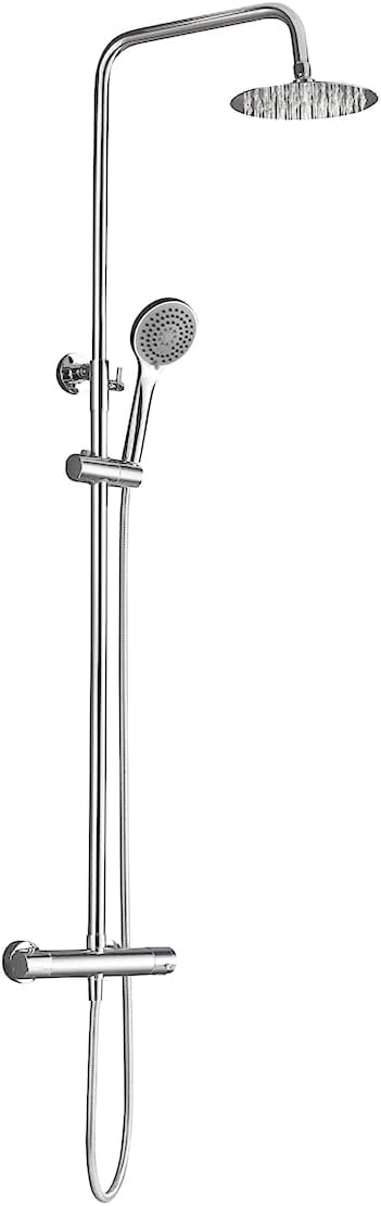 IMEX - Columna Ducha Termostatica con Grifo | Conjunto de Ducha con Alcachofa y Rociador Antical Efecto Lluvia | Griferia en Latón y Acero Inox S.304 con Barra Extensible | Serie Creta | Color Cromado Cromado