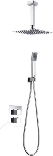 IMEX - Ducha Empotrada Termostática Cromada | Conjunto de Grifería Empotrado con Alcachofa y Rociador Antical Efecto Lluvia | Ducha Empotrada con Grifo en Latón y Acero Inox S.304 | Serie Ons Cromado