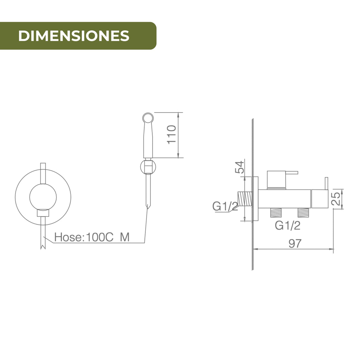 IMEX - Ducha Bidet Agua Fría Color Cromado | Grifo Bidet Empotrado para WC Cromada | Ducha Higiénica Monomando para Inodoro | Grifería Sustituto de Bidé | Serie Ness Cromado