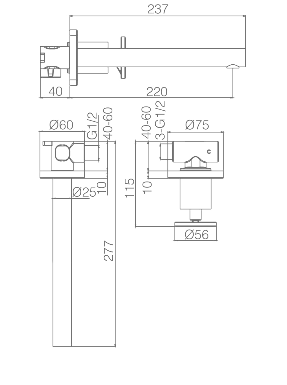 GRIFO LAVABO EMPOTRADO MONOMANDO SERIE OLIMPO