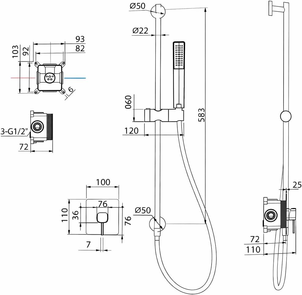 CONCEALED SHOWER 1-OUTLET TOSCANA SERIES (WITHOUT OVERHEAD SHOWER HEAD)
