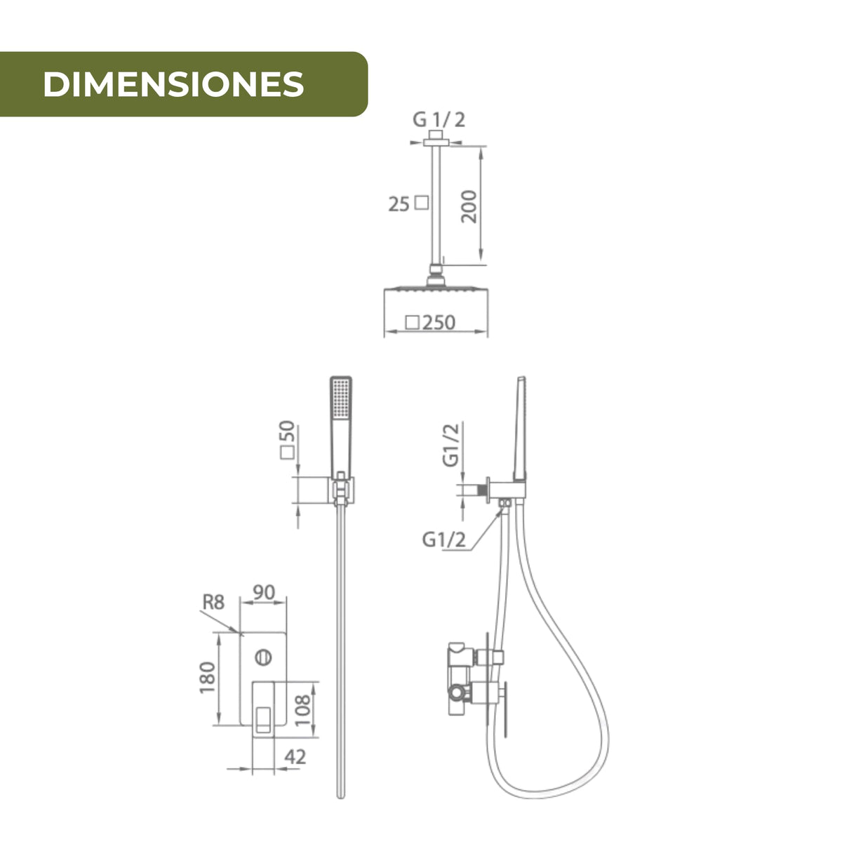 Duche encastrado monocomando Série ESTOCOLMO