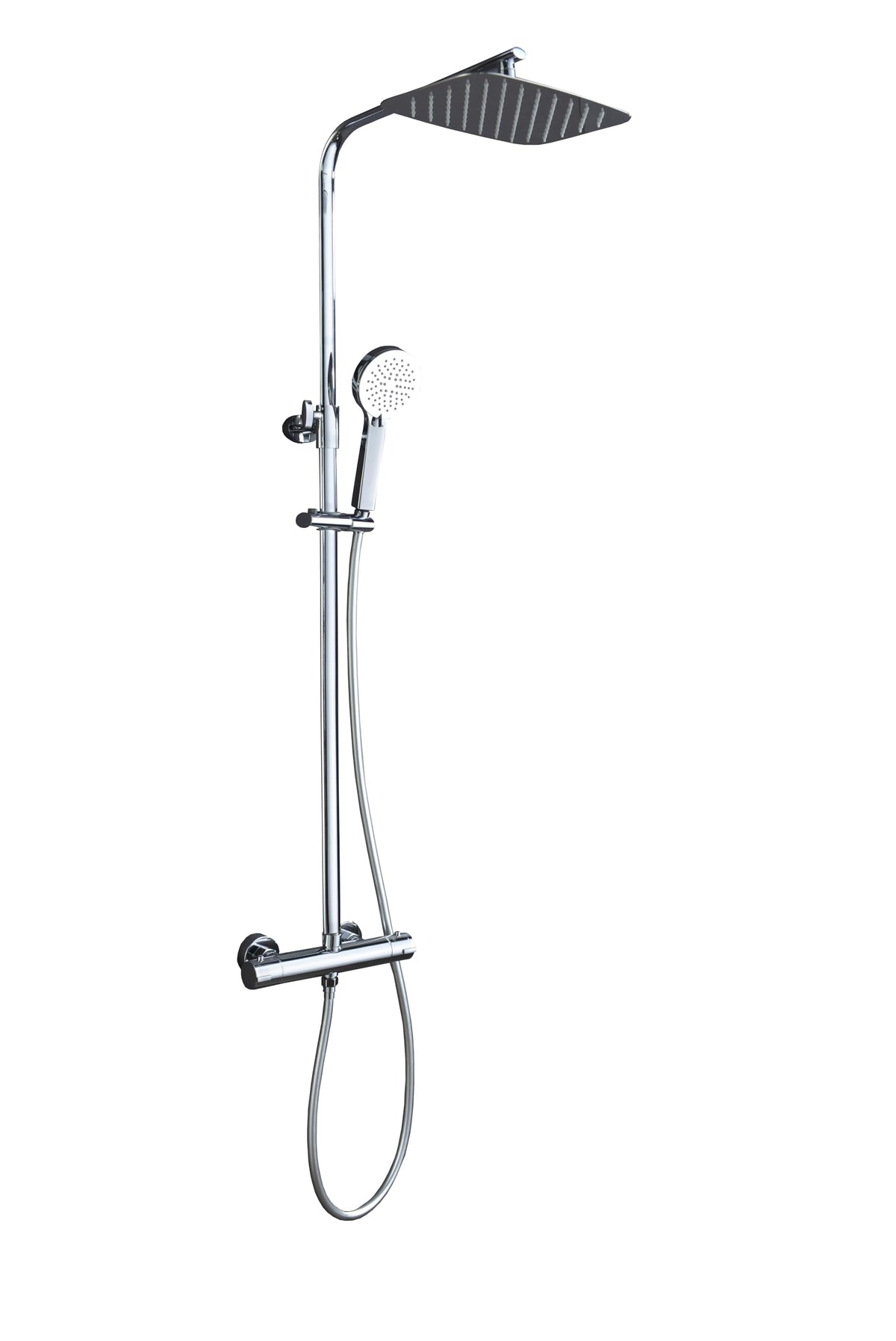 IMEX - Columna Ducha Termostatica con Grifo | Conjunto de Ducha con Alcachofa y Rociador Antical Efecto Lluvia | Griferia en Latón y Acero Inox S.304 con Barra Extensible | Serie Praga | Color Cromado Cromado