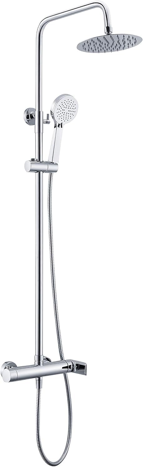 IMEX - Columna Ducha Monomando con Grifo | Conjunto de Ducha con Alcachofa y Rociador Antical | Griferia en Latón y Acero Inox S.304 con Barra Extensible | Serie Nassau | Color Cromado Cromado