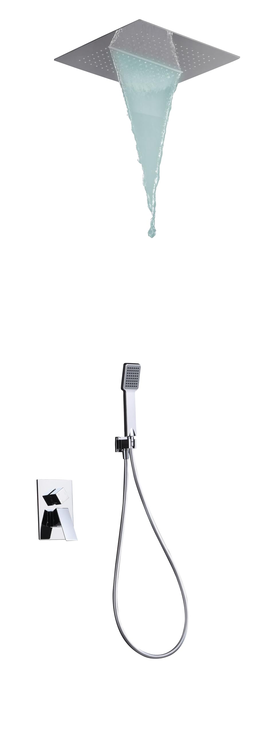 IMEX - Ducha Empotrada Techo Monomando Cromada | Conjunto de Grifería Empotrado con Alcachofa y Rociador Antical Efecto Lluvia | Columna Ducha Empotrada en Latón y Acero Inox S.304 | Serie Málaga Cromado