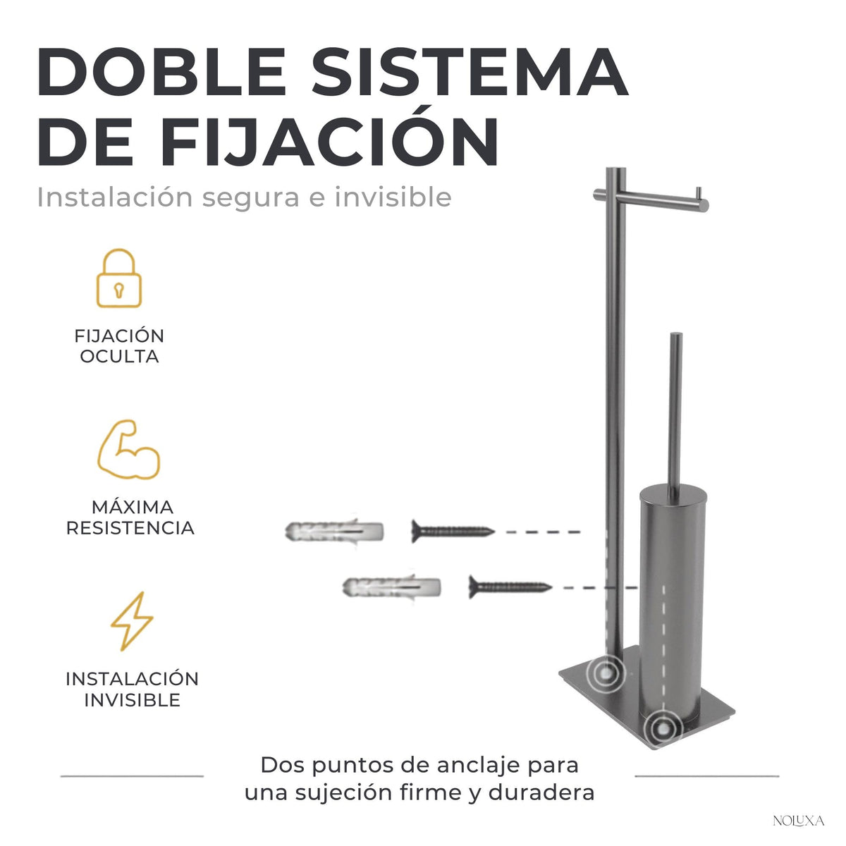 ESCOBILLERO CON PORTARROLLOS EN ACERO INOX S.304 SERIE PRACTIC