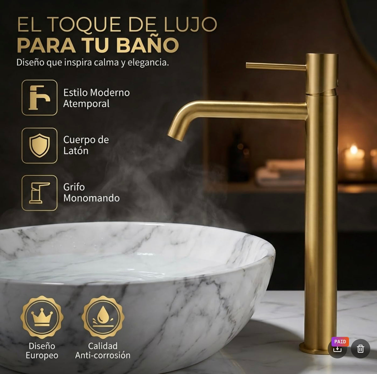 GRIFO LAVABO CAÑO ALTO MONOMANDO SERIE MONZA