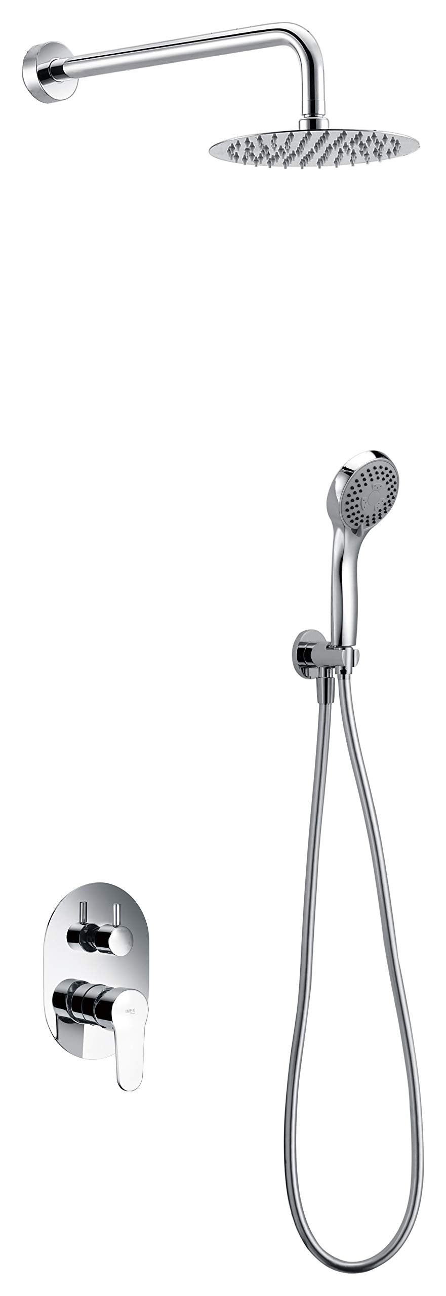 IMEX - Ducha Empotrada Monomando Cromada | Conjunto de Grifería Empotrado con Alcachofa y Rociador Antical Efecto Lluvia | Columna Ducha Empotrada en Latón y Acero Inox S.304 | Serie Oslo Cromado