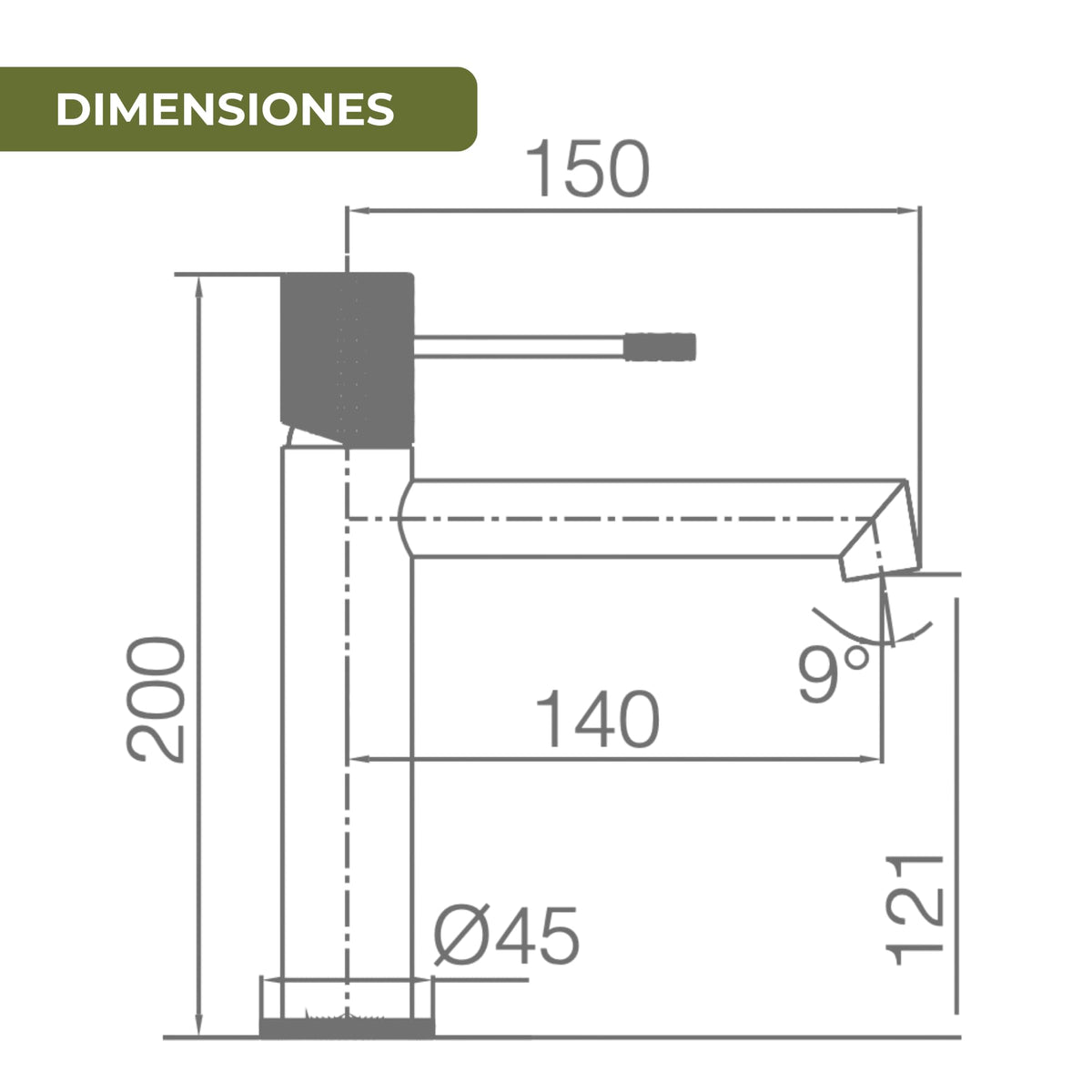 Miscelatore monocomando per lavabo con canna bassa Serie LINE