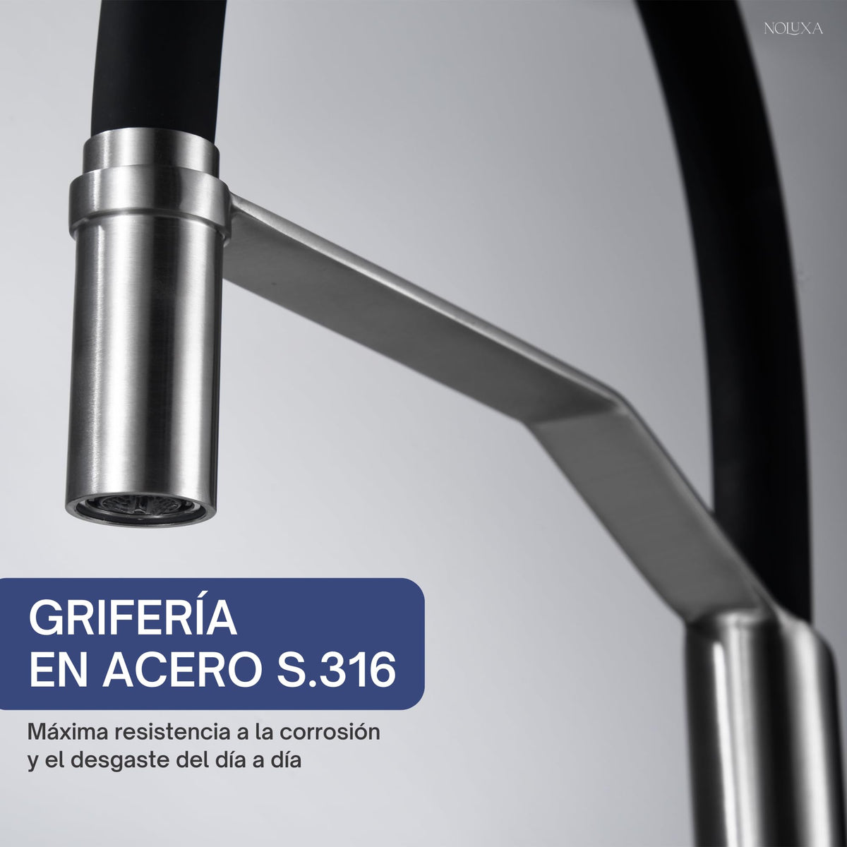 IMEX - Grifo Cocina Extraíble Acero S.316 | Grifo Monomando Fregadero | Griferia Cocina con Ducha Flexible 360º | Grifería en Latón con Tecnología PVD | Serie Deva | Color Acero S316 Acero S.316