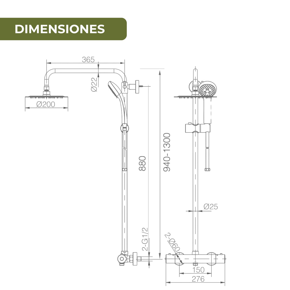 COLUMNA DE DUCHA TERMOSTÁTICA SERIE ECO-KENT