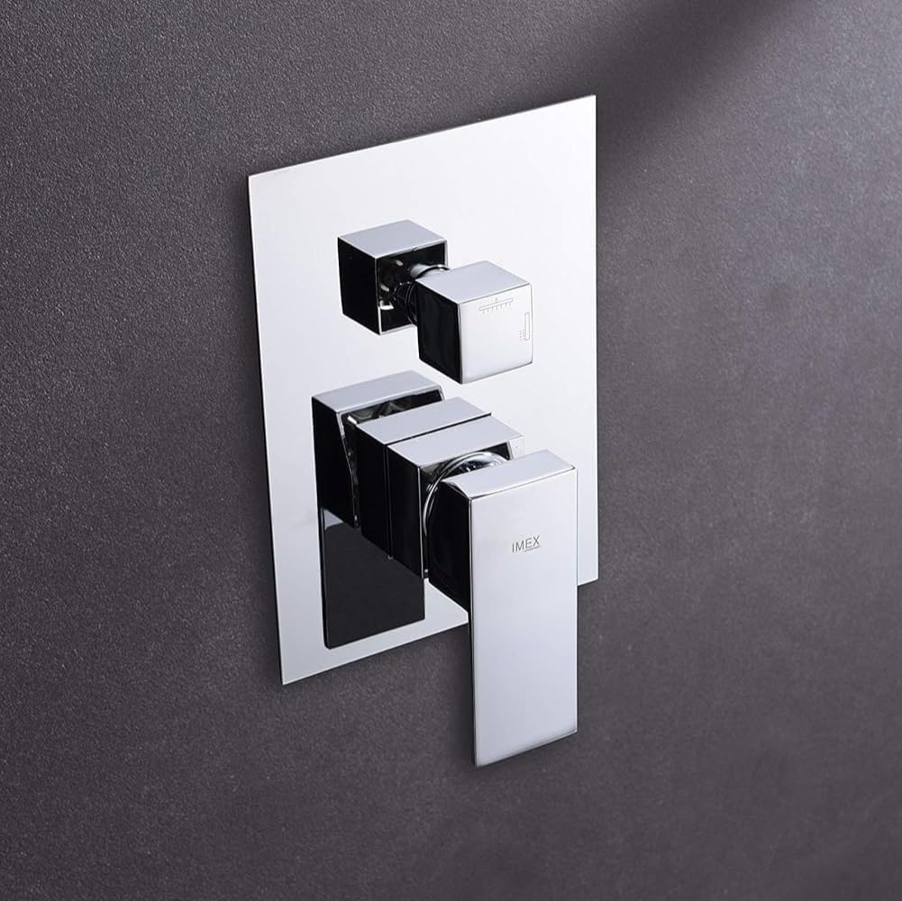 IMEX - Ducha Empotrada Techo Monomando Cromada | Conjunto de Grifería Empotrado con Alcachofa y Rociador Antical Efecto Lluvia | Columna Ducha Empotrada en Latón y Acero Inox S.304 | Serie Berlín Cromado
