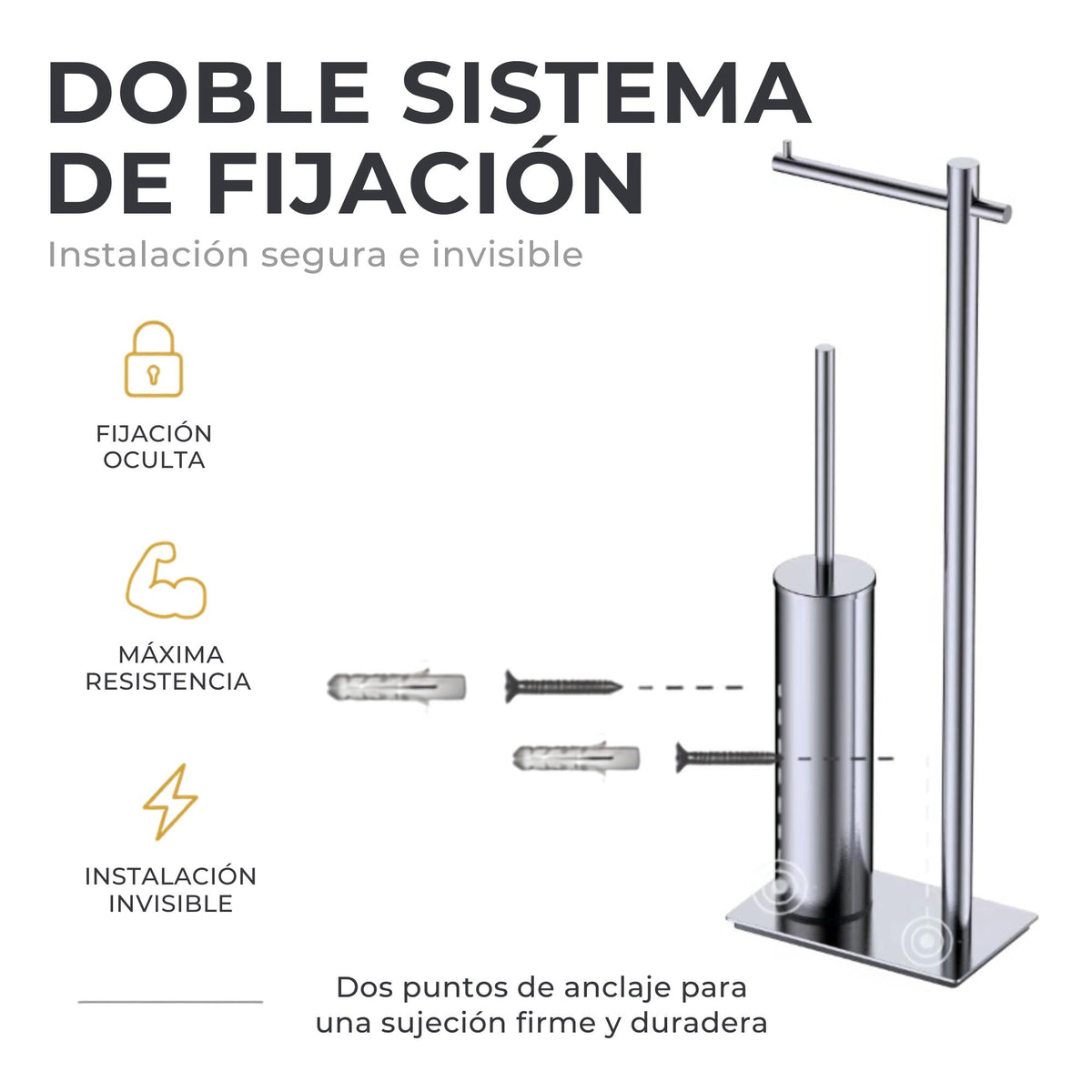ESCOBILLERO CON PORTARROLLOS EN ACERO INOX S.304 SERIE PRACTIC