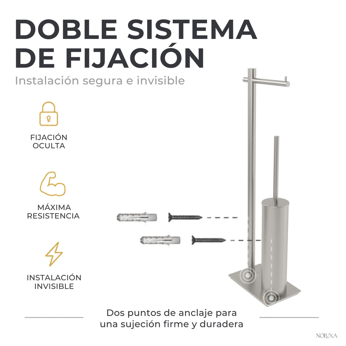 ESCOBILLERO CON PORTARROLLOS EN ACERO INOX S.304 SERIE PRACTIC