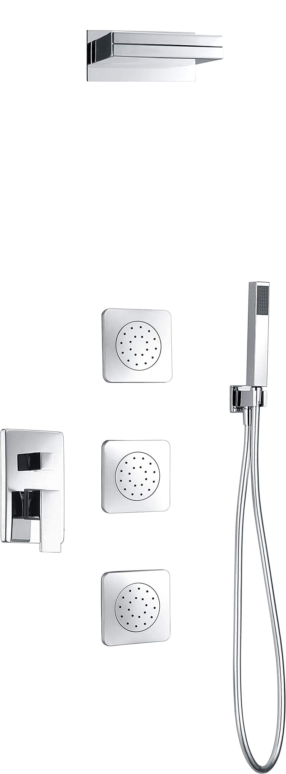 IMEX - Ducha Empotrada Monomando Cromada | Conjunto de Grifería Empotrado con Alcachofa y Rociador Antical Efecto Lluvia | Columna Ducha Empotrada en Latón y Acero Inox S.304 | Serie Formentera Cromado