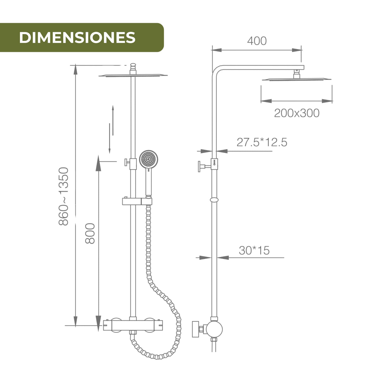 IMEX - Columna Ducha Termostatica con Grifo | Conjunto de Ducha con Alcachofa y Rociador Antical Efecto Lluvia | Griferia en Latón y Acero Inox S.304 con Barra Extensible | Serie Praga | Color Cromado Cromado