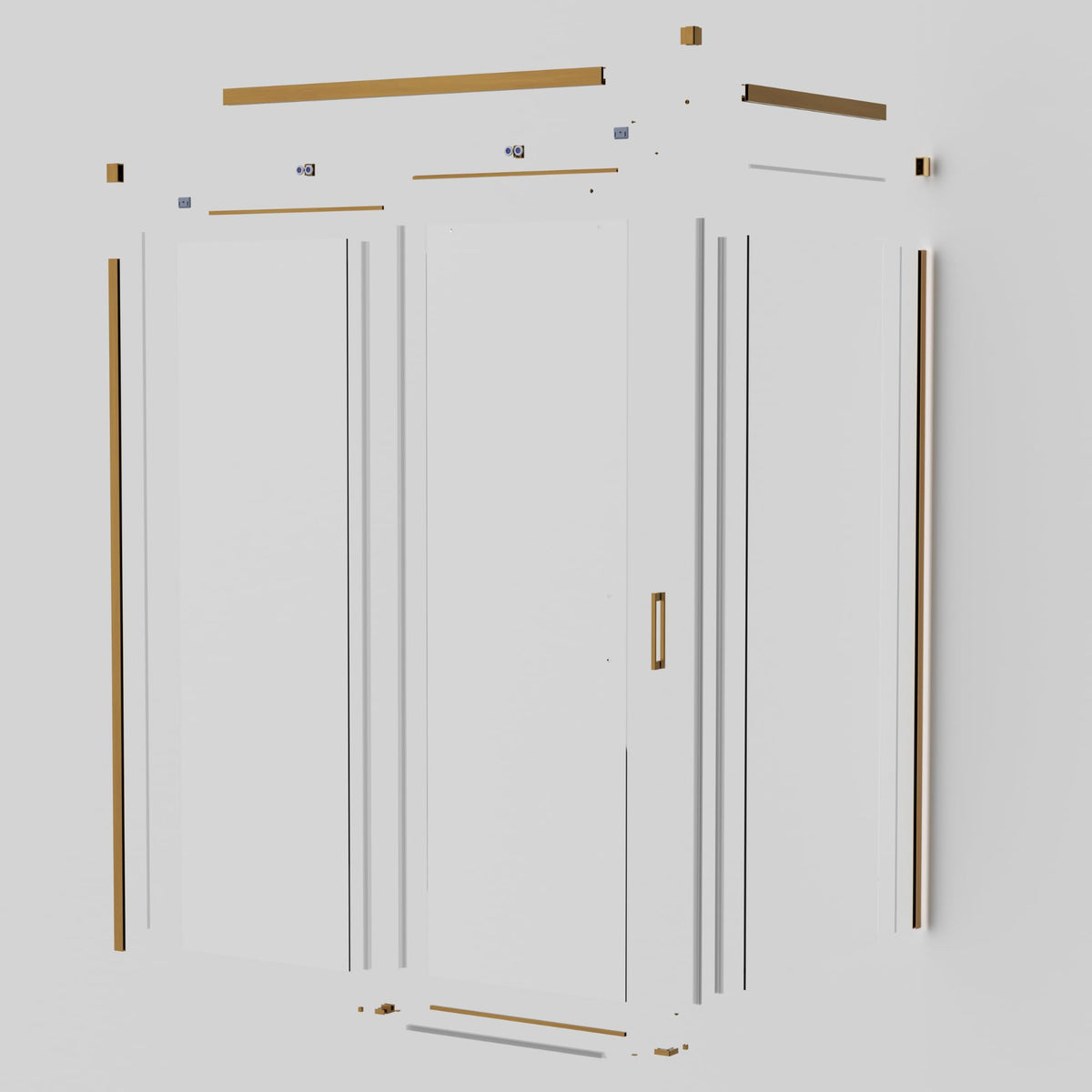MAMPARA 1 FIJA + 1 CORREDERA + PANEL LATERAL FIJO SERIE STYLO - Oro Cepillado