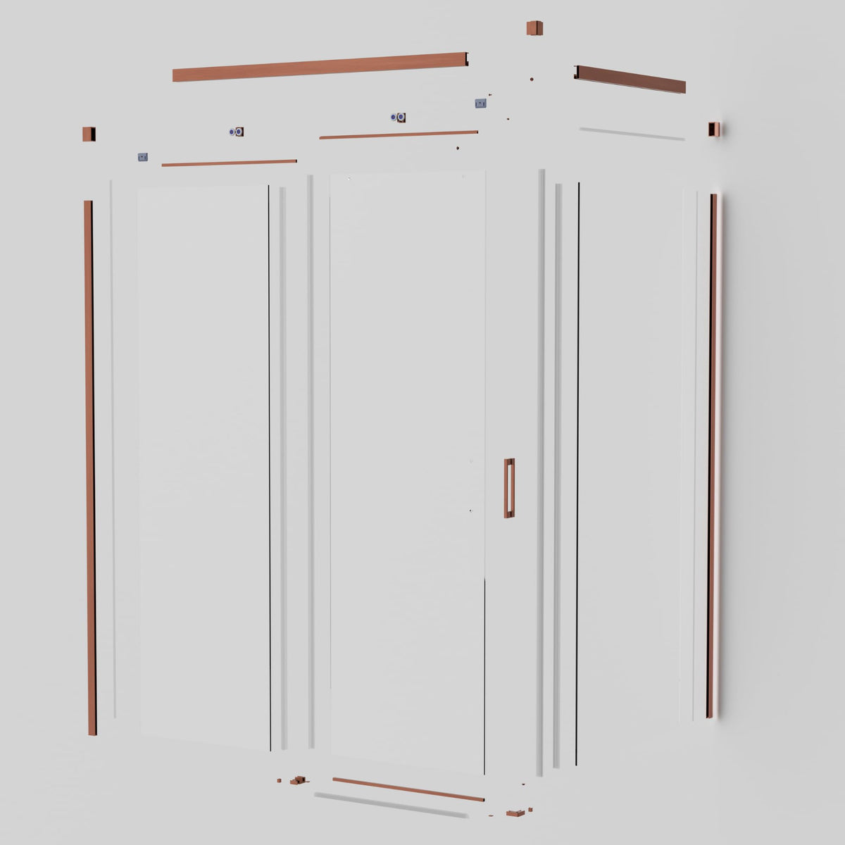 MAMPARA 1 FIJA + 1 CORREDERA + PANEL LATERAL FIJO SERIE STYLO - Oro Rosa Cepillado