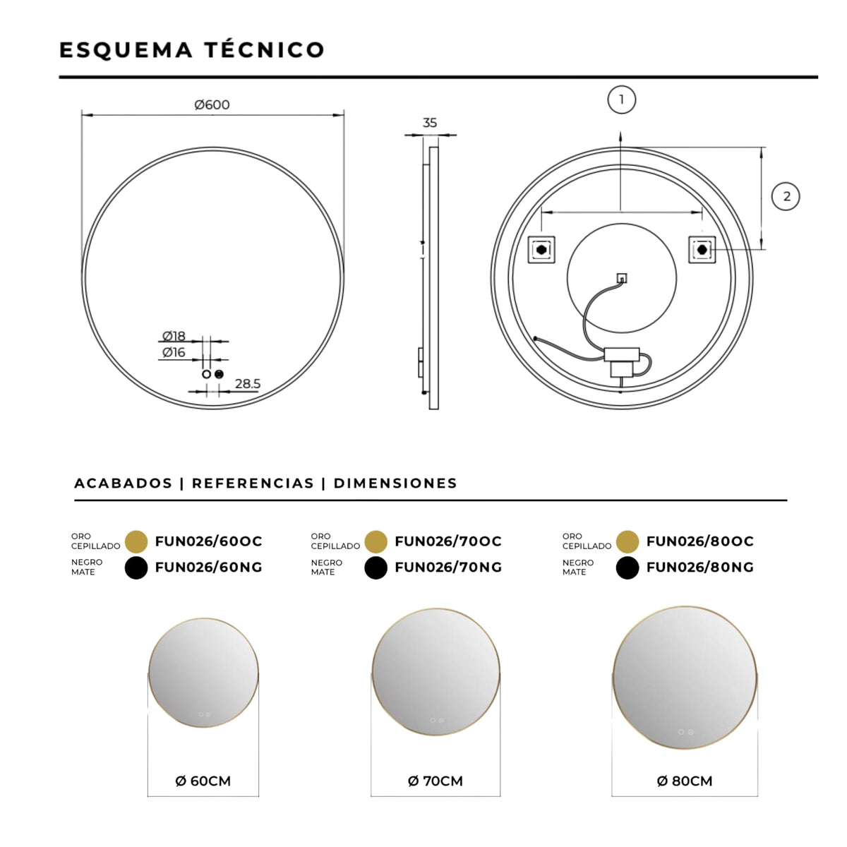 ESPEJO FUN 80 Oro Cepillado