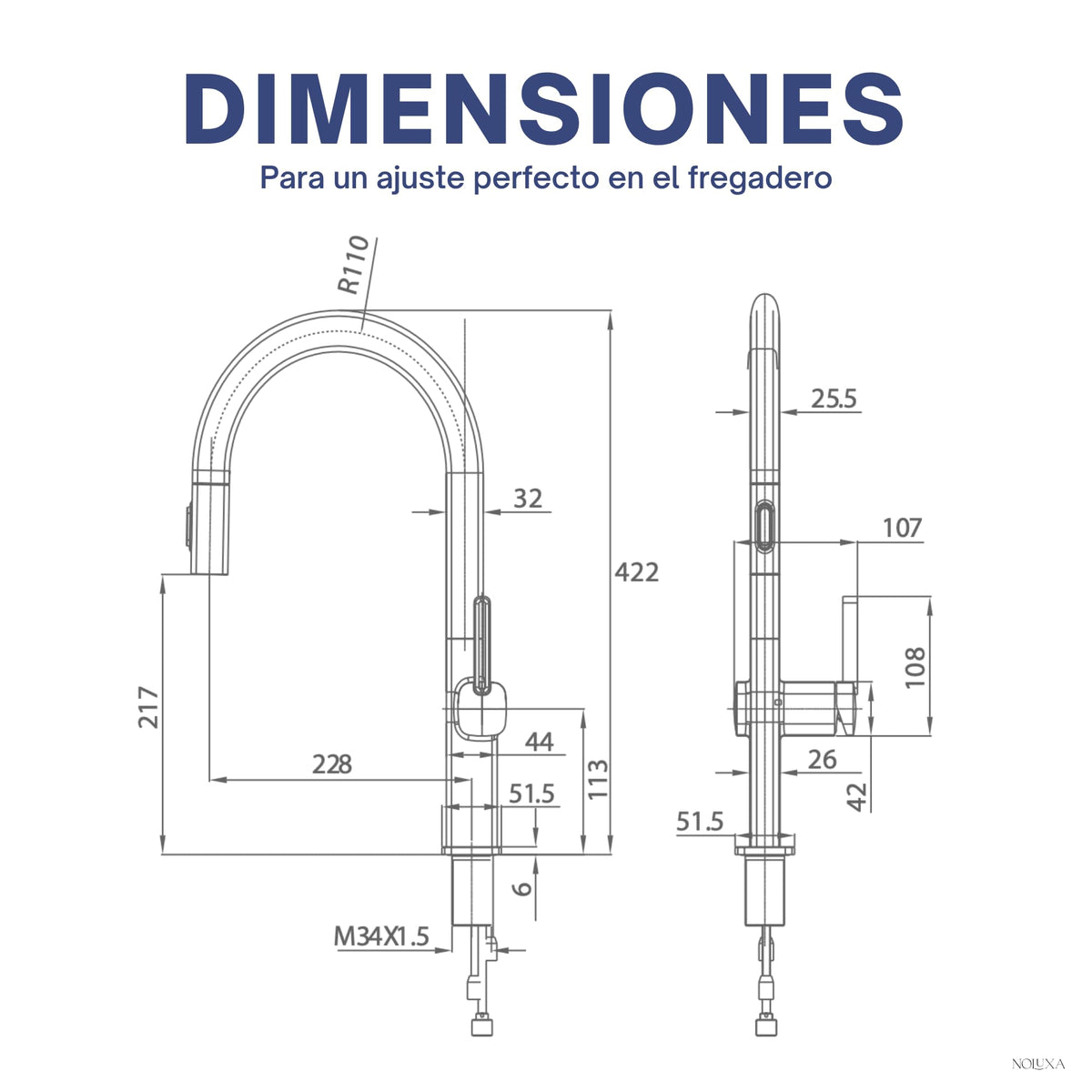 GRIFO DE COCINA EXTRAÍBLE CON DIFUSOR SERIE CANADA