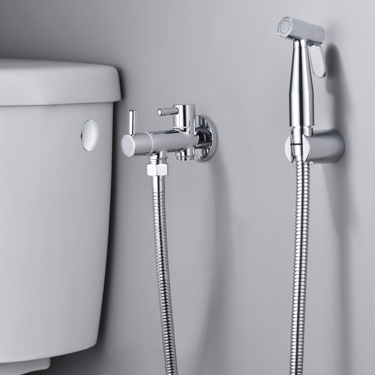 IMEX - Ducha Bidet Agua Fría Color Cromado | Grifo Bidet Empotrado para WC Cromada | Ducha Higiénica Monomando para Inodoro | Grifería Sustituto de Bidé | Serie Ness Cromado