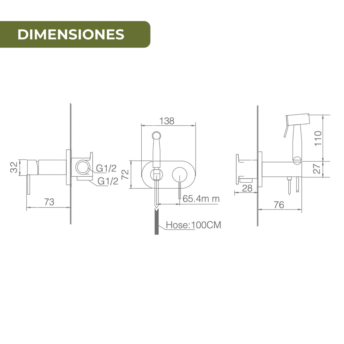 IMEX - Ducha Bidet Agua Fría Color Cromado | Grifo Bidet Empotrado para WC Cromada | Ducha Higiénica Monomando para Inodoro | Grifería Sustituto de Bidé | Serie Maui Cromado