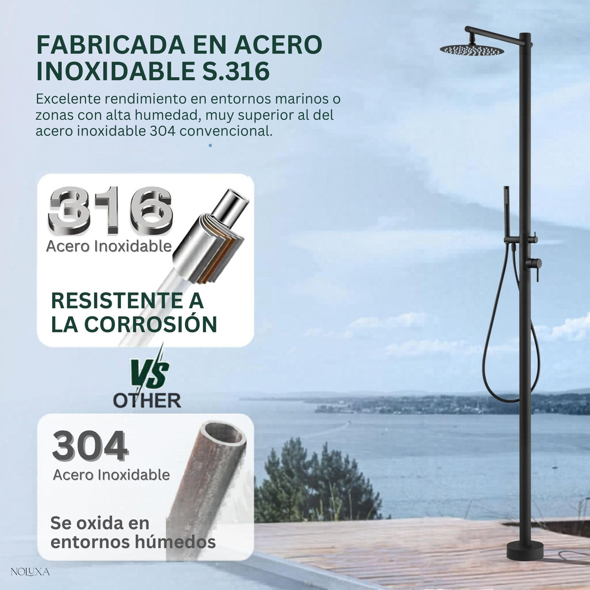 DUCHA PISCINA EXTERIOR EN ACERO INOX. S.316 SERIE KANSAS