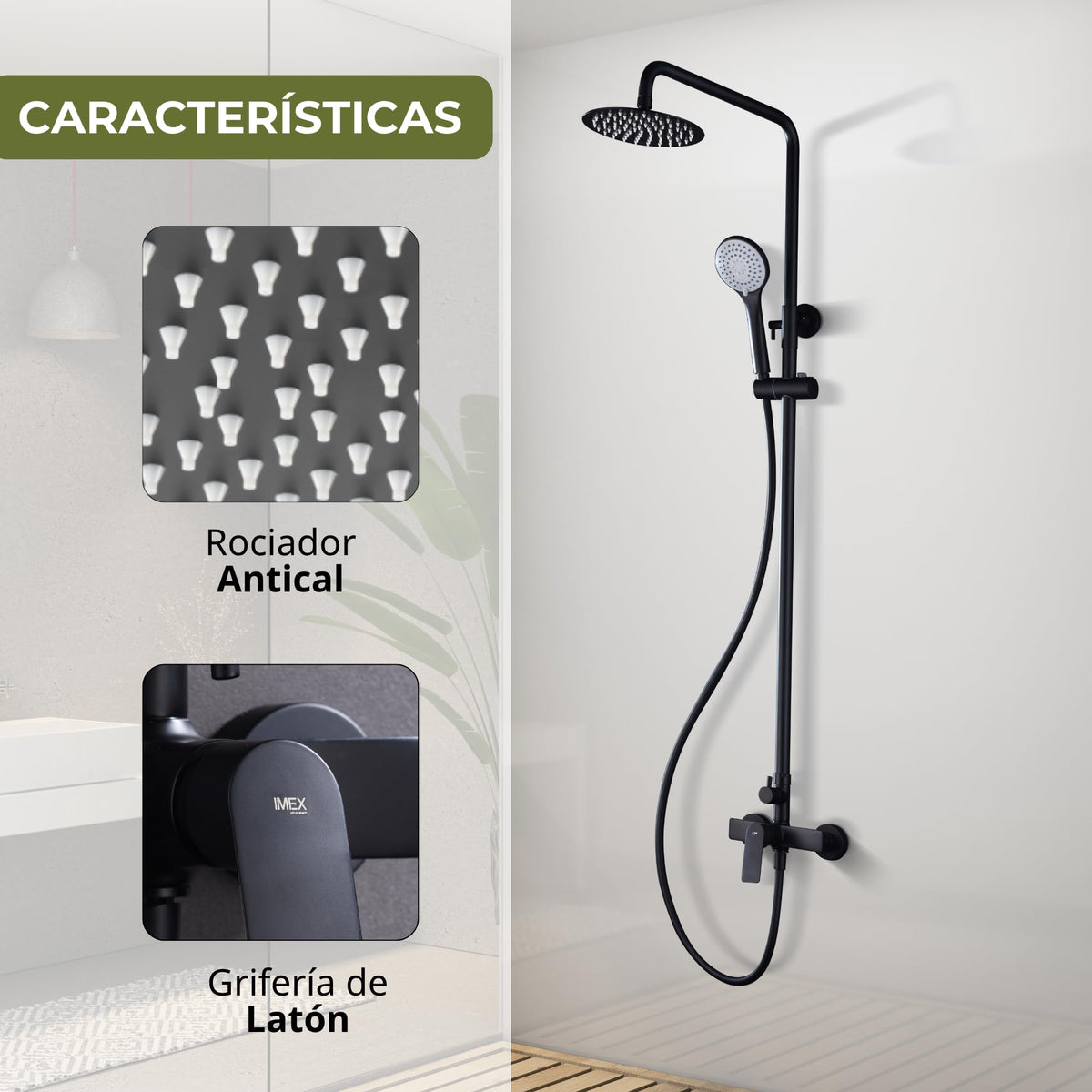 CONJUNTO DUCHA MONOMANDO LÚXOR Negro Mate