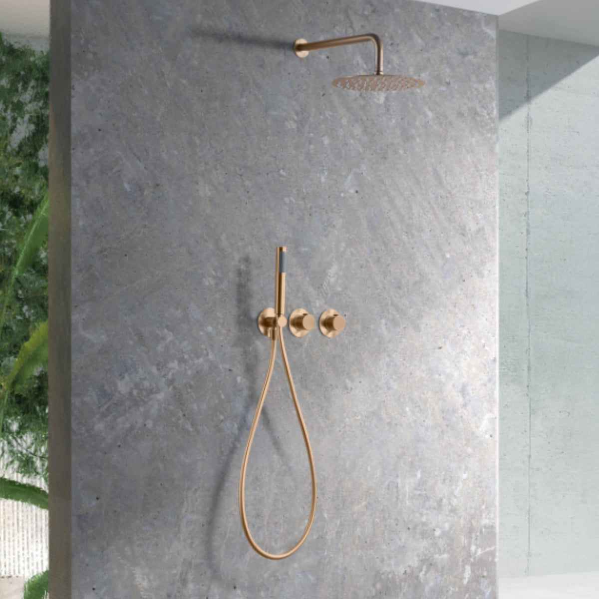 CONJUNTO DUCHA TERMOSTÁTICO EMPOTRADO ASSEN Oro Rosa Cepillado