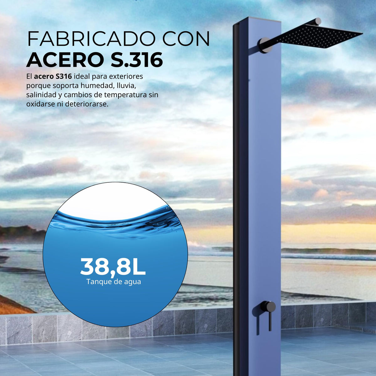 DUCHA PISCINA EXTERIOR EN ACERO INOX. S.316 SERIE PHOENIX