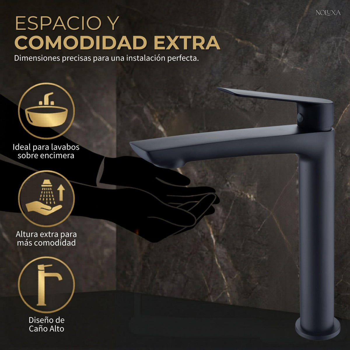 MONOMANDO LAVABO ALTO LÚXOR Negro Mate