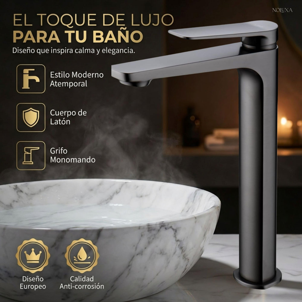 GRIFO LAVABO CAÑO ALTO MONOMANDO SERIE NÁPOLES