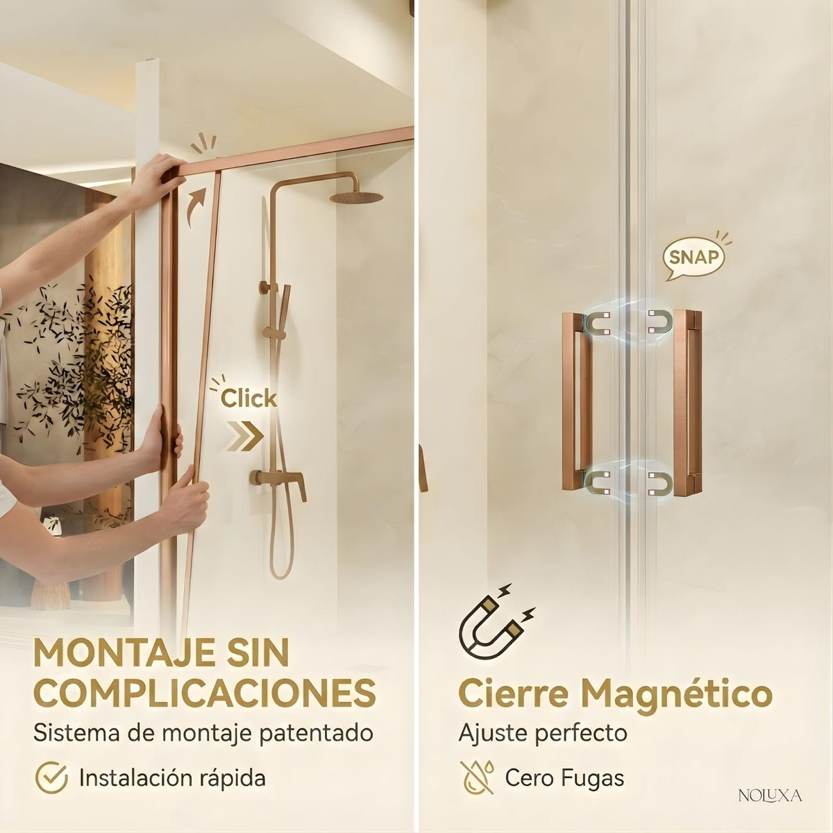 MAMPARA FRONTAL 2 FIJAS + 2 CORREDERAS SERIE STYLO - Oro Rosa Cepillado