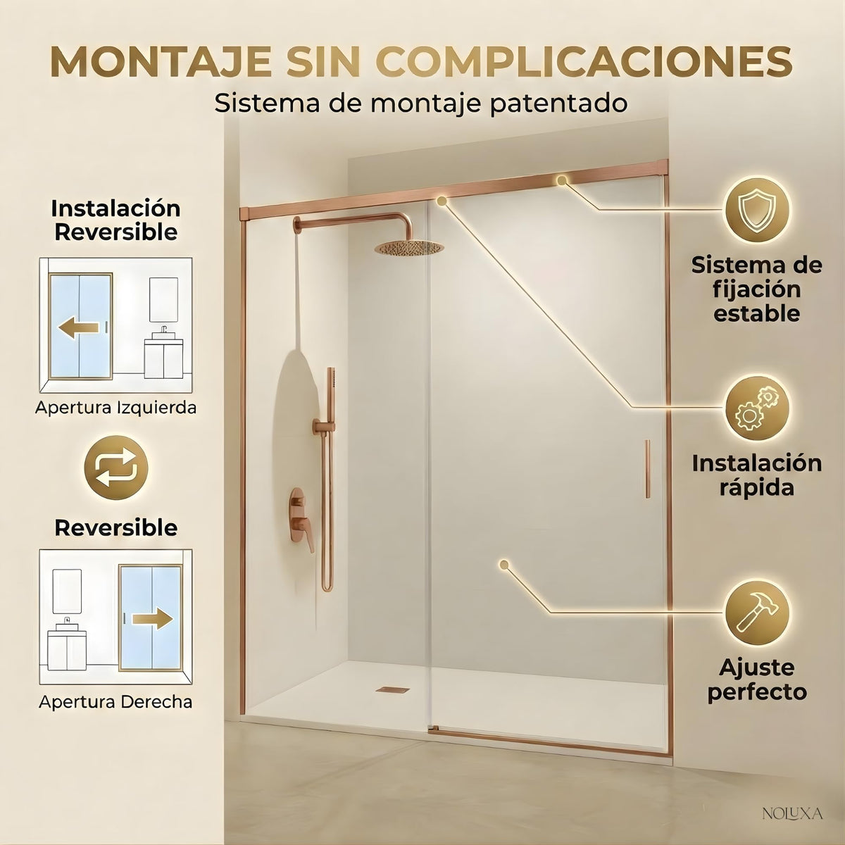MAMPARA FRONTAL 1 FIJA + 1 CORREDERA SERIE STYLO - Oro Rosa Cepillado