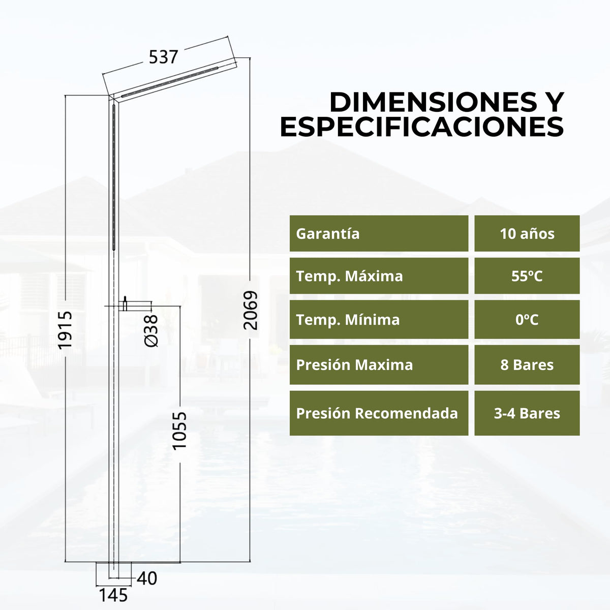 DUCHA PISCINA EXTERIOR EN ACERO INOX. S.316 SERIE SENSE