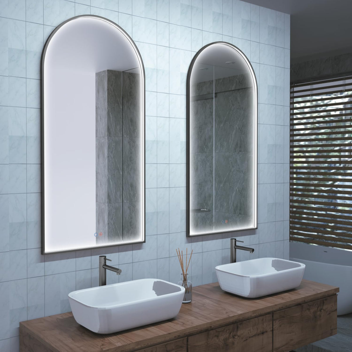 LEDIMEX - Espejo 50x90cm Retroiluminado Baño con Luz LED, Antivaho y Marco Negro Mate | Espejo Inteligente Estilo Capilla Tri-LED (Cálida, Neutra y Fría) y Sensor ON/OFF | Serie Roma 110x60 Negro Mate