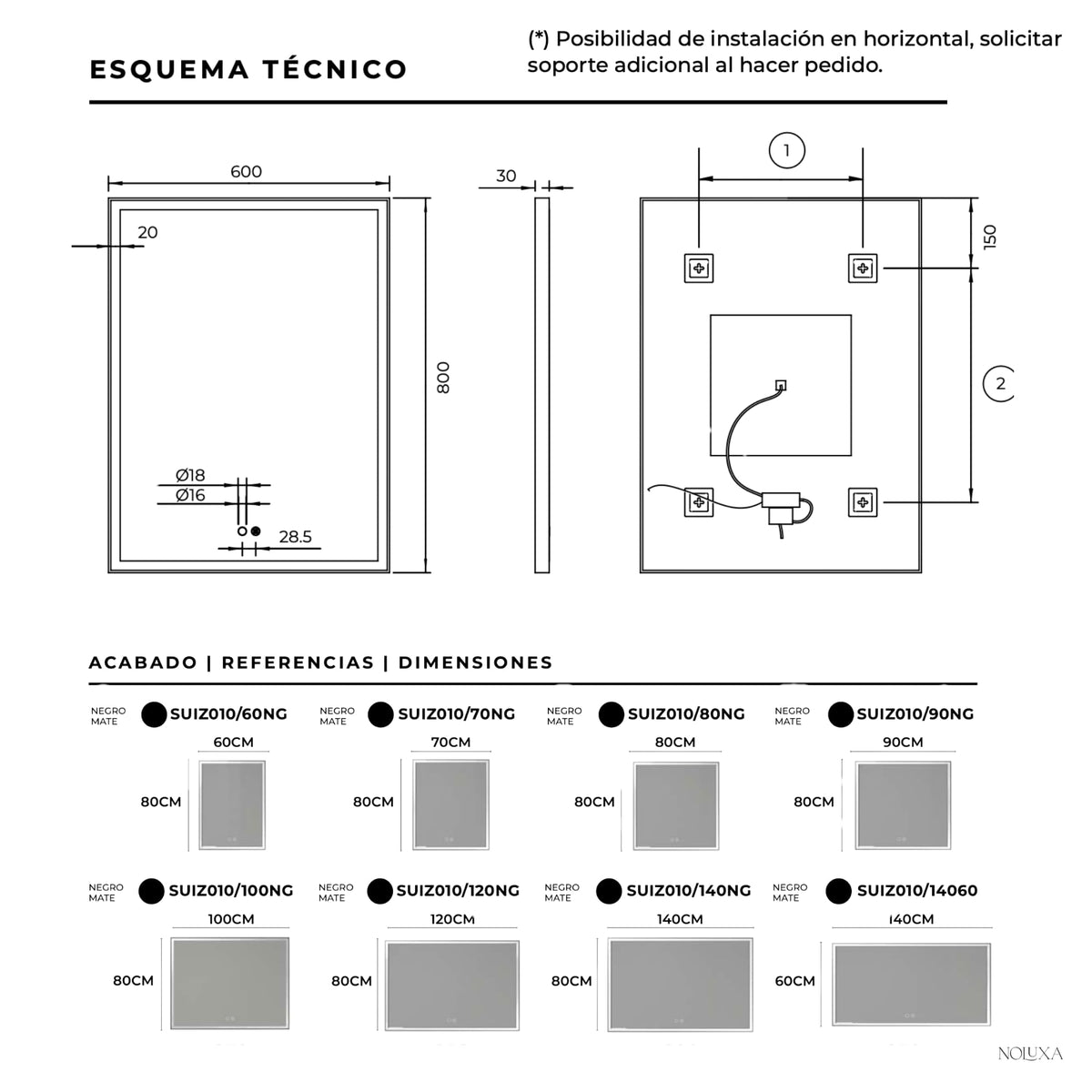 ESPEJO SUIZA 100x80cm Negro Mate