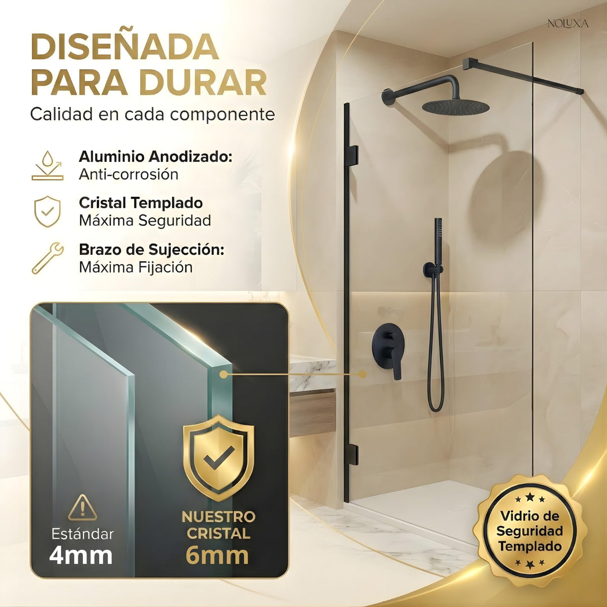 MAMPARA FIJA TRANSPARENTE SERIE SCREEN 6MM - Negro Mate
