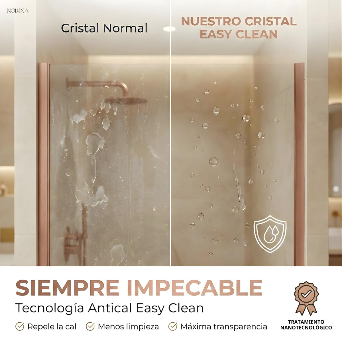 MAMPARA FIJA TRANSPARENTE SERIE SCREEN 6MM - Oro Rosa Cepillado