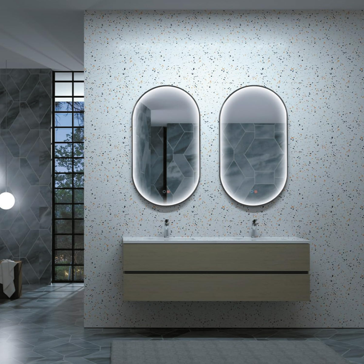 LEDIMEX - Espejo 50x90cm Baño con Luz LED y Antivaho | Espejo Inteligente Ovalado con Luz Perimetral Triled (Cálida, Neutra y Fría) | Serie Rio | Color Negro Mate 90x50 Negro Mate