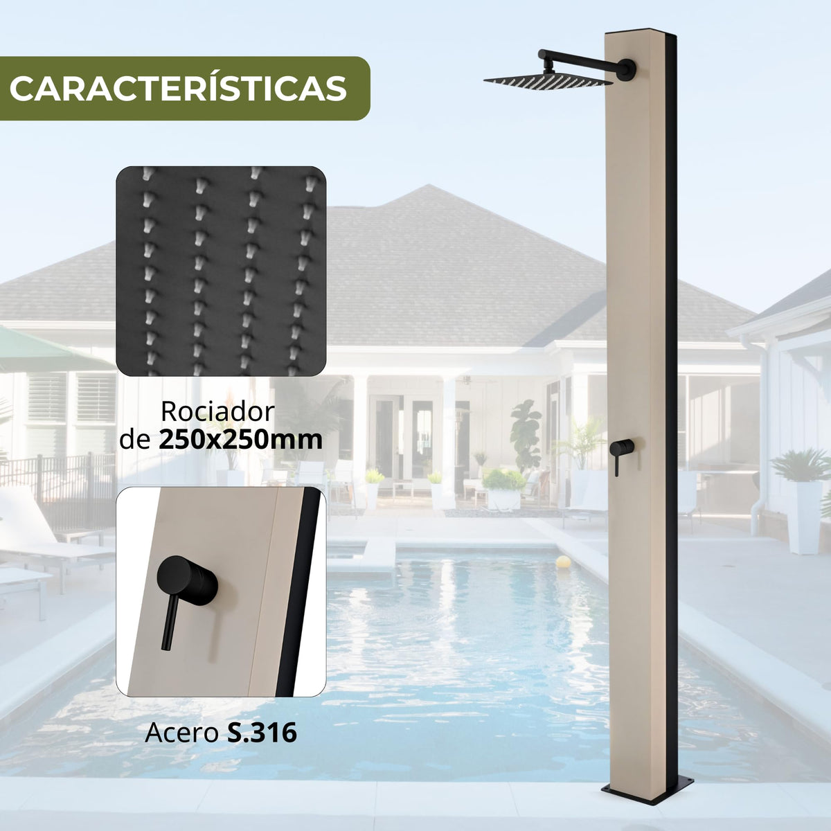 DUCHA PISCINA EXTERIOR EN ACERO INOX. S.316 SERIE PHOENIX