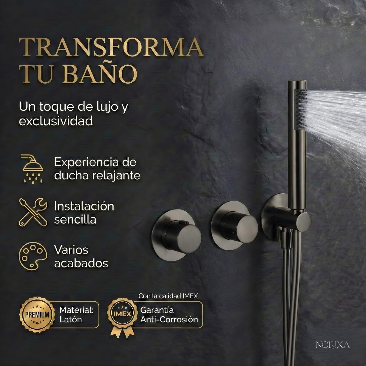 CONJUNTO DUCHA TERMOSTÁTICO EMPOTRADO ASSEN Black Gun Metal