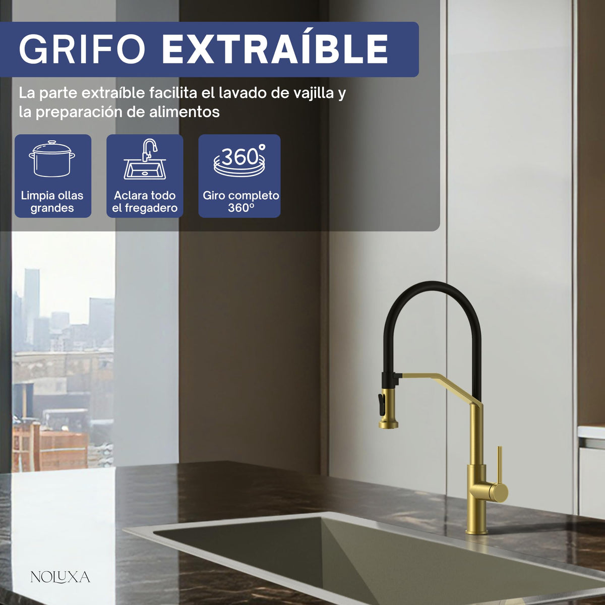 GRIFO DE COCINA EXTRAÍBLE CON DIFUSOR SERIE VENETO