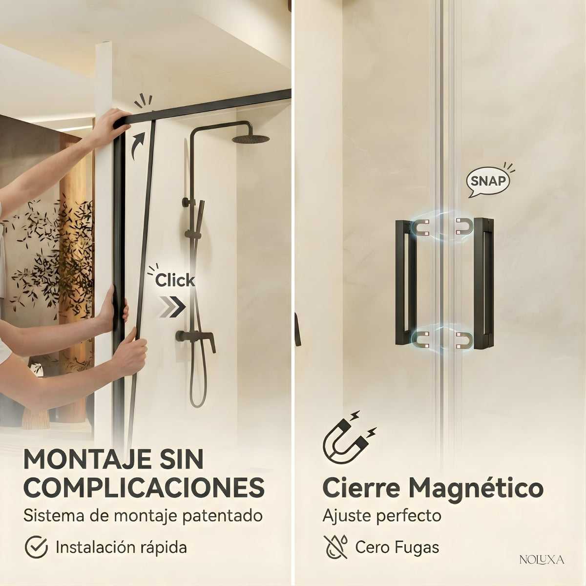 MAMPARA FRONTAL 2 FIJAS + 2 CORREDERAS SERIE EASY - Negro Mate